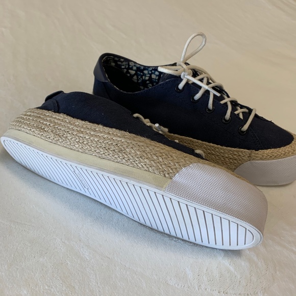 Tory Burch Canvas Platform Lace Up Espadrille Sz 9 - Picture 10 of 12